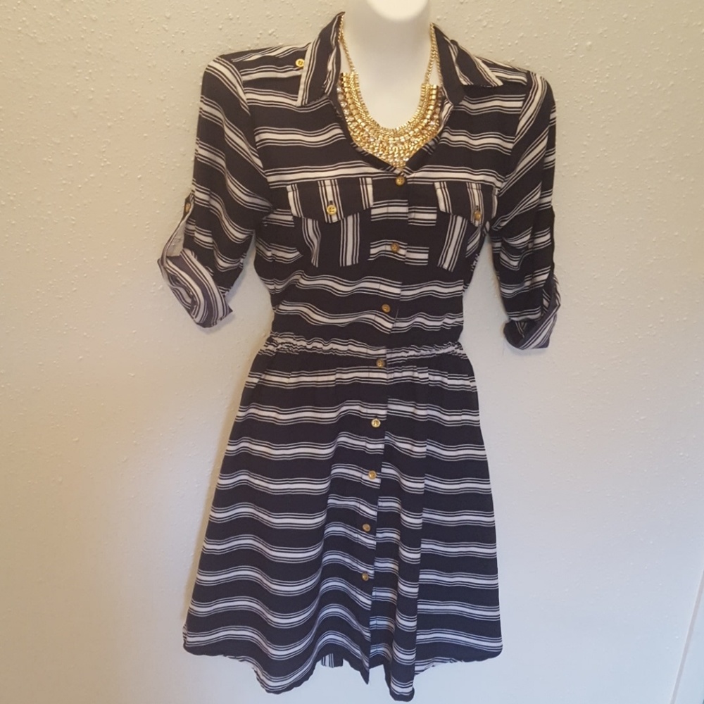 Navy Blue Striped Flowy Dress
